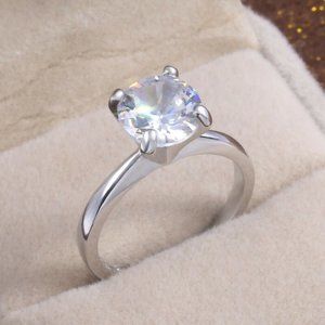 New Beautiful 14k Gold Over Sterling Silver 3ct Diamond Solitaire